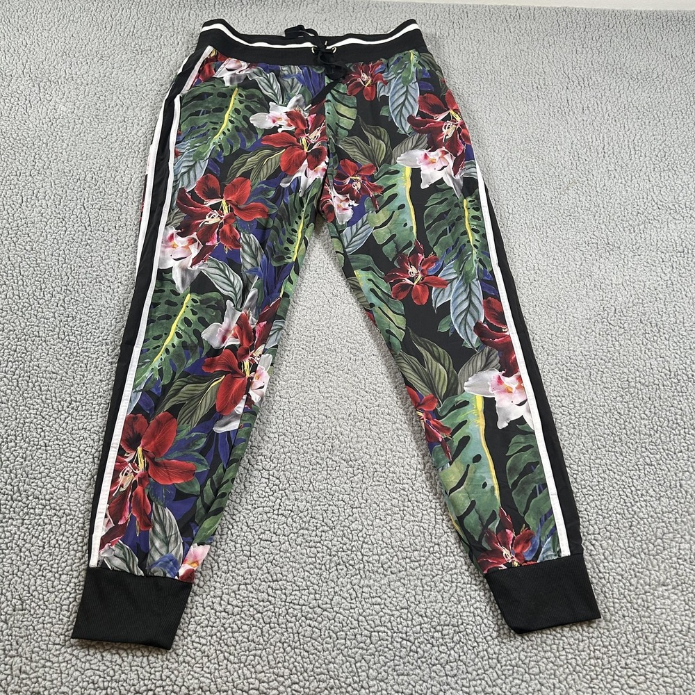 C&C California Pants Womens Large Multicolor Tropical Floral Jogger Side Stripe - Picture 2 of 16